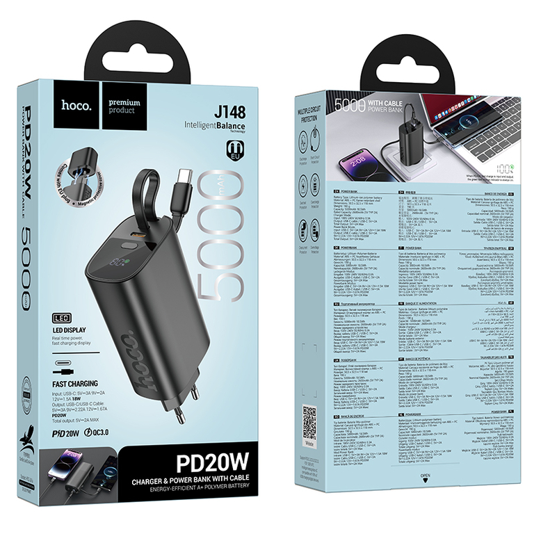 Внешний аккумулятор Hoco J148, 5000mAh, PD20W, цвет черный
