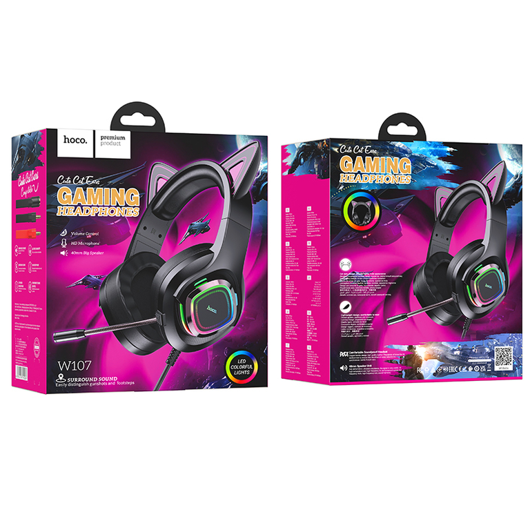 Игровые накладные наушники Hoco W107 с подсветкой