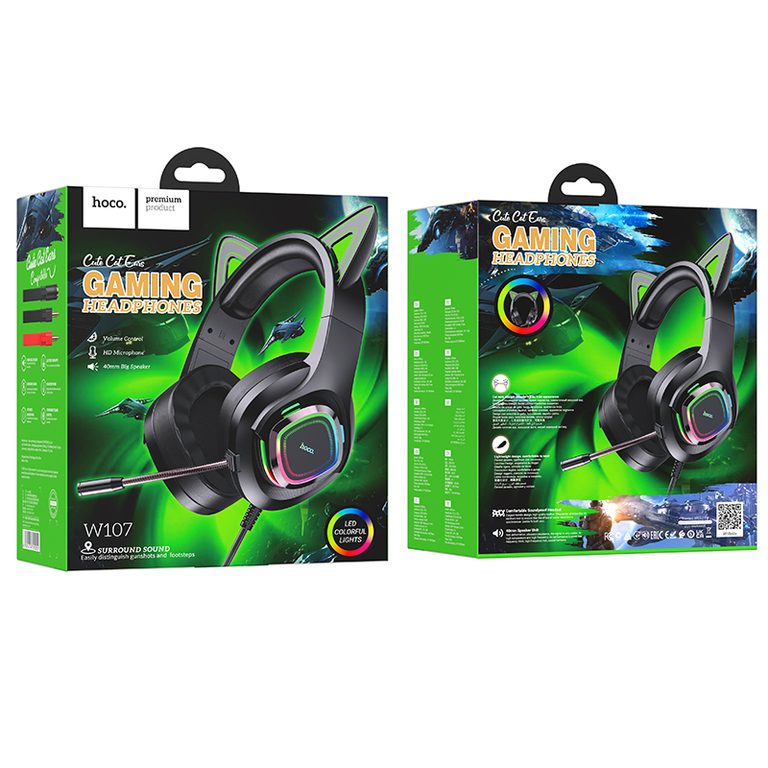 Игровые накладные наушники Hoco W107 с подсветкой