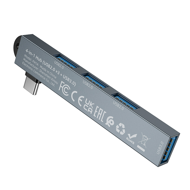 Адаптер - Хаб BOROFONE FH1A 4-В-1, Type-C на 3USB2.0+USB3.0