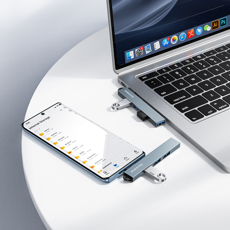 Адаптер - Хаб BOROFONE FH1A 4-В-1, Type-C на 3USB2.0+USB3.0