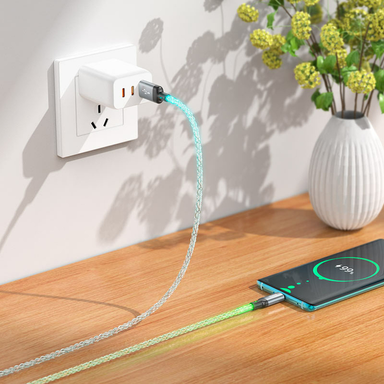 Кабель Hoco U112 3A Type-A на Type-C, градиентная подсветка