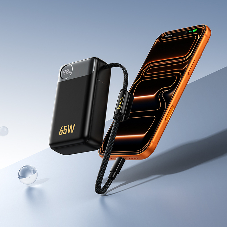 Внешний аккумулятор Hoco Q53, 12000mAh, PD65W, QC3.0 встроенный кабель Type-C