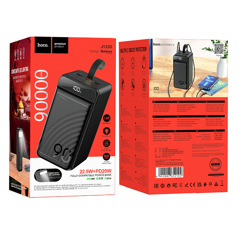 Портативный аккумулятор Hoco J123D 90000mAh, цвет черный