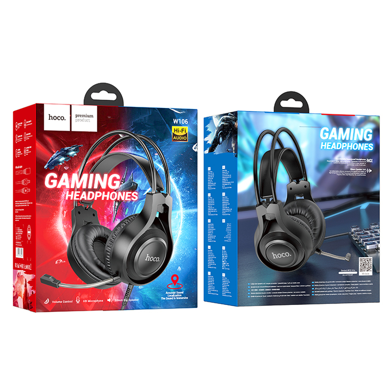 Игровые накладные наушники Hoco W106, цвет черный
