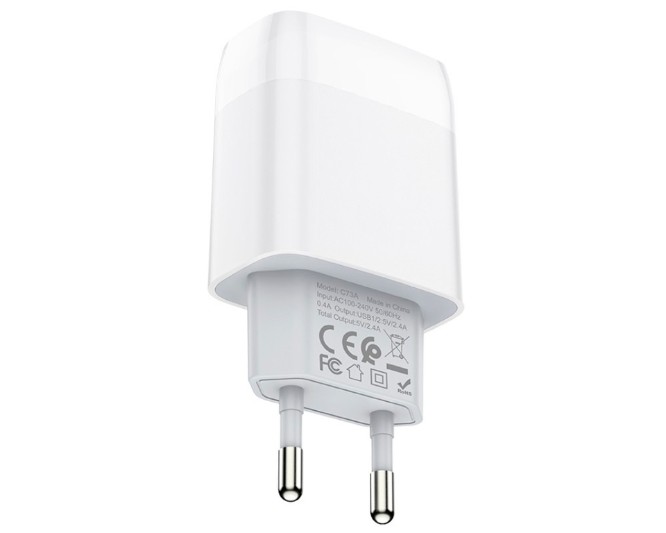 Зарядное сетевое устройство Hoco C73A, 2USB, 2.4A, цвет белый