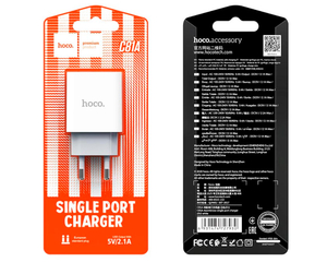 Сетевое зарядное устройство Hoco C81A, 1USB, 2.1A, цвет белый