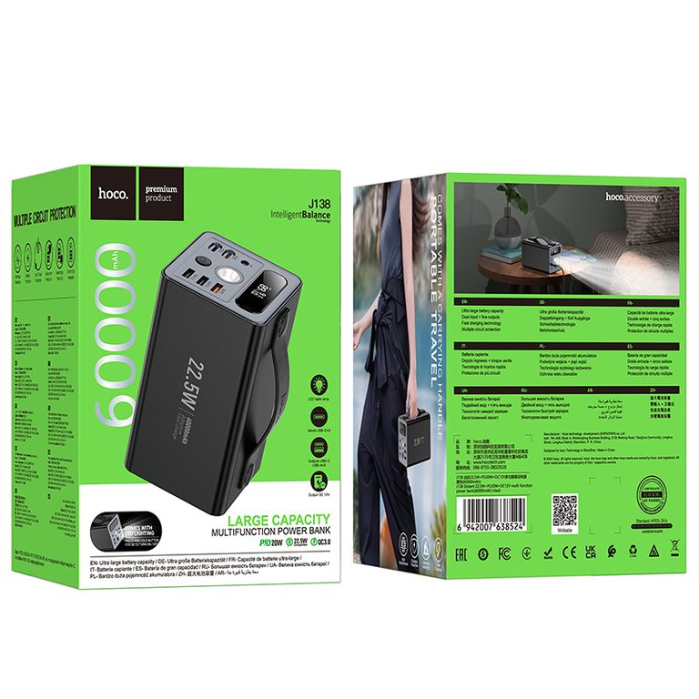 Портативный аккумулятор Hoco J138 22.5W + PD20W + DC12V 60000mAh