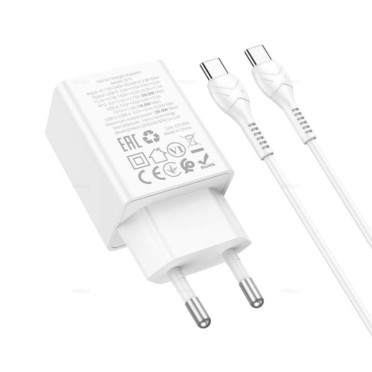 Зарядное устройство Hoco N71 PD30W+QC3.0, Type-C, Белый