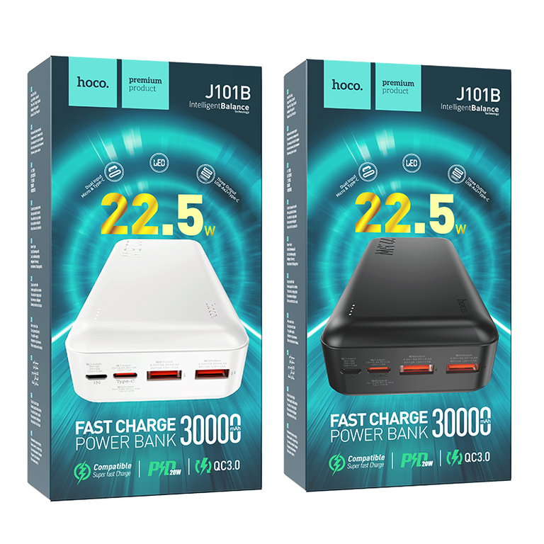 Внешний аккумулятор Hoco J101B 30000mAh PD20W QC3.0, Цвет черный