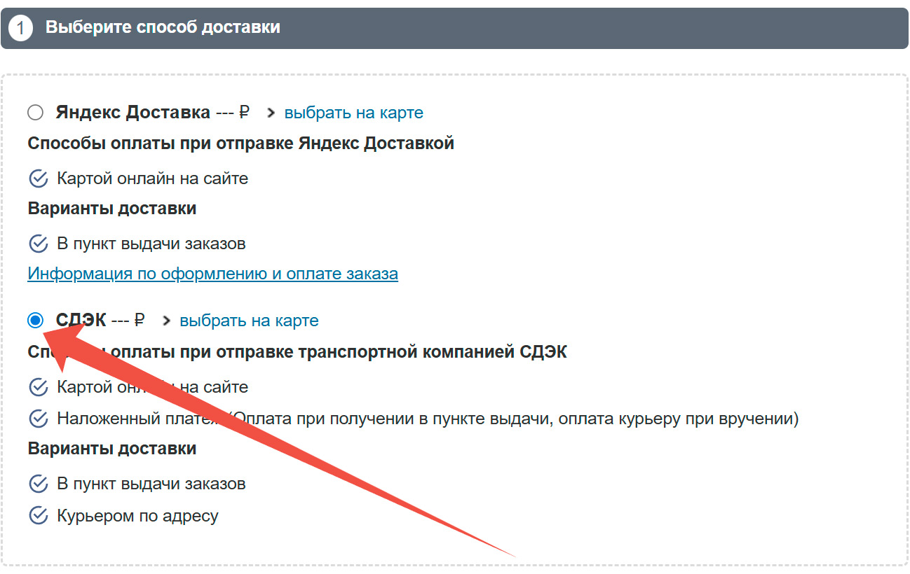 Выбираем способ доставки